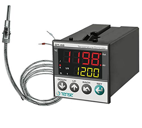 Preisvergleich Produktbild Tense DT-48 Digitaler PID-Temperaturregler mit zwei konfigurierbaren Relaisausgängen - OUT und ALARM - Sensor auswählbar T / C (J, K, T, S, R) oder PT100 - Lieferung inkl. PT100 Sensor