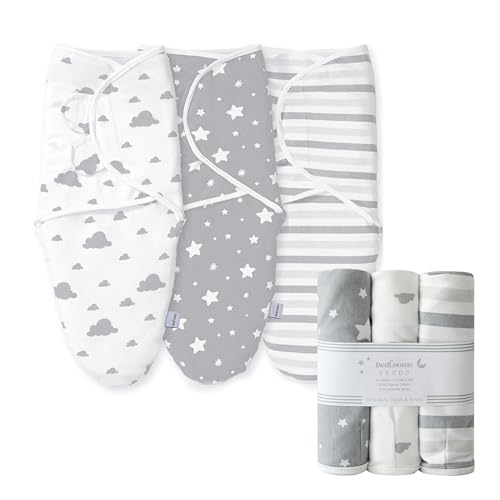 Image of MOONLIGHT20015 Baby Swaddle Blanket 100% Cotton, Easy-Change Wrap for Newborn Baby Boy & Girl Adjustable Hooks & Loop Infant Sleep Sack (Grey, Pack of 3)