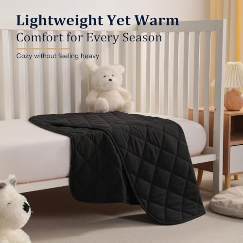 Image of BEDSUM Toddler Quilt 43x60, Microfiber Kids Quilt Toddler Bed, Black | Lightweight Soft Comfort for Toddler Beds, Daycare, Preschool Naps, Boys Girls, Machine Washable All Season Toddler Comforter