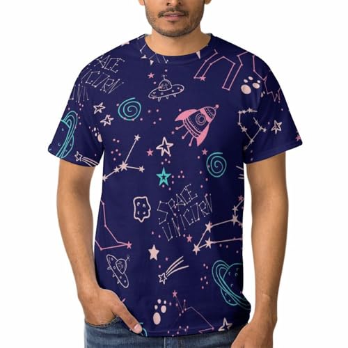 T-shirt col rond homme tee shirt manches courtes imprimé planètes licornes
