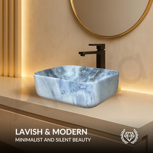 Image of Artiva Ceramic Wash Basin /Tabletop Washbasin For Bathroom,12 inchx16 inch /Small Countetop Bathroom Basin /Table Top Basin For Home,Office,Hotel /Rectangle Glossy Sink (Steel-Blue,12x16 Inch)