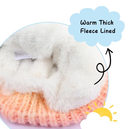 Girls Rainbow Pompom Beanie Hats Winter Knit Fleece Lined Beanies Hat for Kids Outdoor Snow Ski Skull Cap Age 7-123