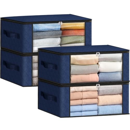 Image of Fab totes 35L Closet Organizers and Storage, Foldable Under Bed Storage Containers, Storage bags for Organizing Bedroom, Closet, Clothing,Organization with Handle (4 Pack,Blue)