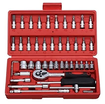 RaptasScrewdriver and Socket Set Automobile Tool Kit - Red, 46 Pieces