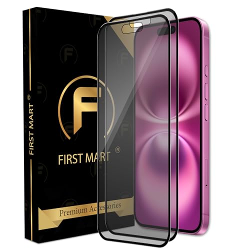 Image of FIRST MART Military Grade Matte Anti-Glare Tempered Glass for iPhone 16 Plus and iPhone 15 Plus (6.7 Inch) With Edge-to-Edge Protector Coverage and Installation Kit | Black, Pack of 2