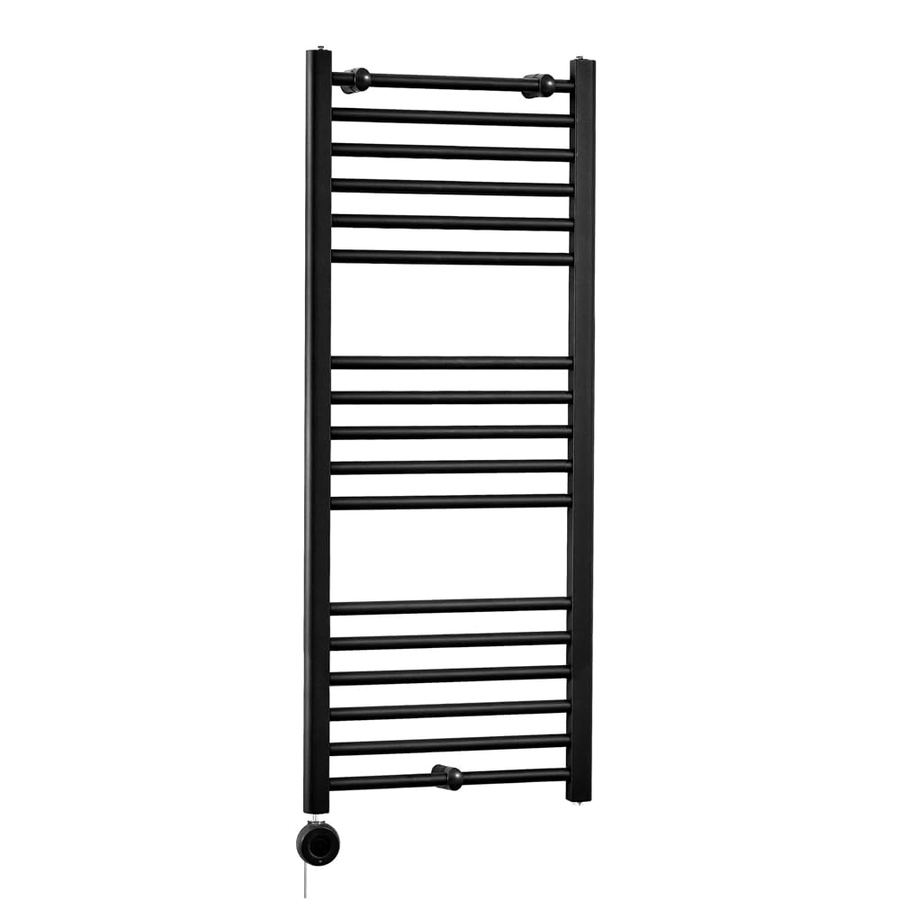 Milano Nero 600W Black Straight Bar Electric Heated Towel Rail ECOSO WiFi Element - 1200 x 500mm