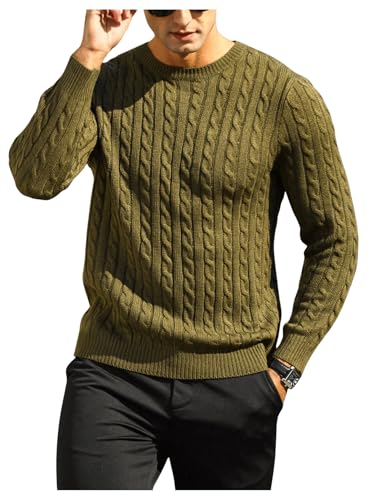 OYOANGLE Men's Crewneck Long Sleeve Ribbed Knit Sweater Tops Solid Casual Fitted Pullover Tops Vintage Knitwear
