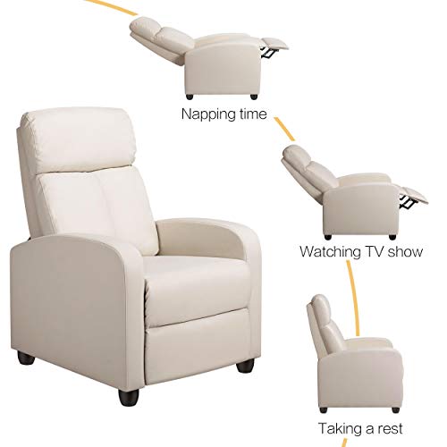 Yaheetech Fernsehsessel Relaxsessel mit Liege-Funktion, TV Sessel Ruhesessel Polstersessel Liegesessel verstellbar Einzelliegesessel für Wohnzimmer/Schlafzimmer/Lounge/Heimkino, Kunstleder Beige – Bild 6