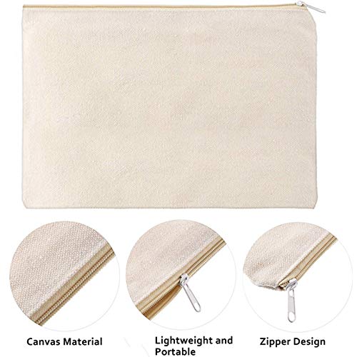 Juinelate 10 Pack Large Blank Canvas Makeup Multi-Purpose Cosmetics Bag With Zipper, Beige #TOP2