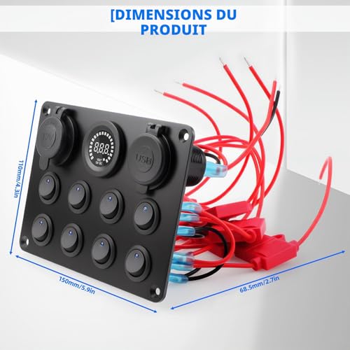 Panneau d'interrupteurs 12V Geloo étanche à 8 bascules et double USB