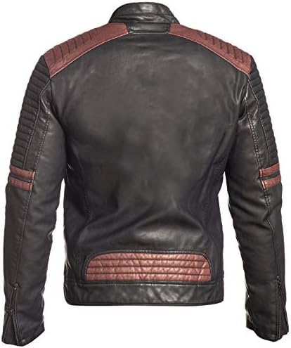 Image of Men's Leather Jacket Cafe Racer Biker Style Retro Stripes Jacket, Motorcycle Racing Leather Jacket Men