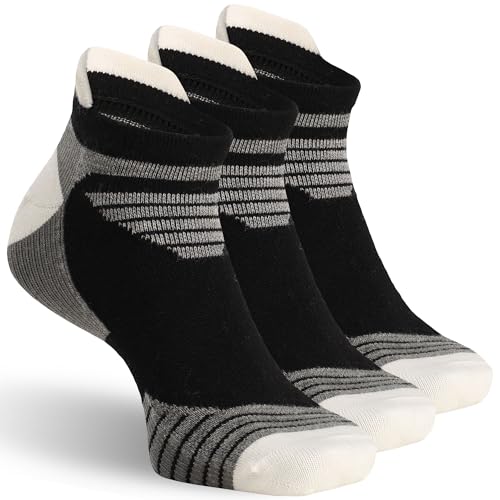 90% Merino Wool Sport Socks, Unisex Athletic Ankle Socks for Running, Hiking & Cycling,3-Pack
