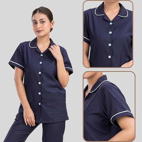 Image of Unisex Nurse Uniform With Normal Length Half Sleeves Top With 2 Pockets Regular Fit Pant Two Side Pockets - Ideals for Hospital Staff /Clinics /Nanny Uniforms |