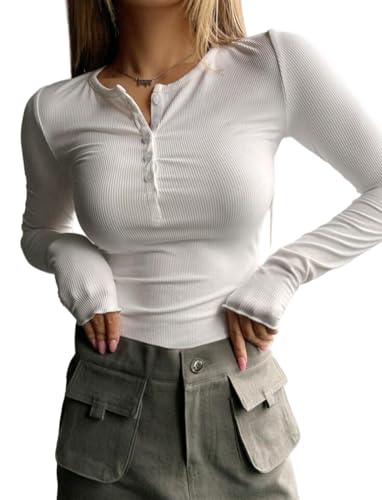 Image of Casual Regular Sleeves Solid Women Tops Henley Neck Top