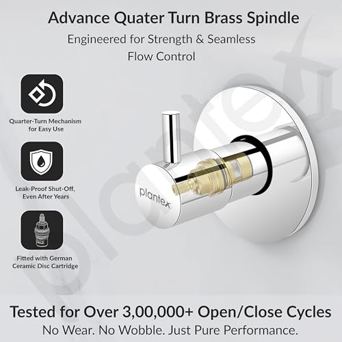 Image of Plantex ICO-906 Pure Brass Angular Concealed Stop Cocke /Angle Valve for Bathroom With Teflon Tape and Adjustable Brass Wall Flange - 15 mm (Mirror-Chrome Finish)