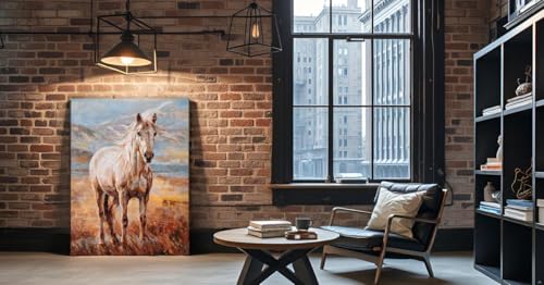 Image of Yihui Arts Hand Embellished Horse Oil Painting Wall Art, Textured Landscape Animal Canvas Decor for Living Room, Bedroom, Office