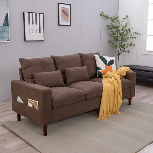 Panana Linen Fabric Love Seats Couch Sofas (Brown, 3 Seater)