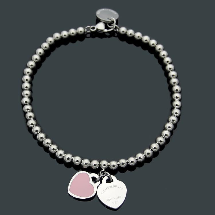 Beaded double heart-shaped design bracelet, ladies' link bracelet, best friend, gift for mom and lover, friendship jewelry, stainless steel, non-gemstone4