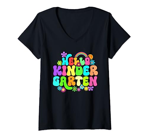 Groovy Hello Kindergarten - Camisa infantil para el regreso a clases Camiseta Cuello V