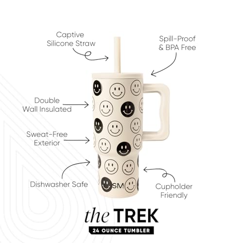 Image of Simple Modern Kids 24 oz Tumbler with Handle and Silicone Straw Lid | Spill Proof and Leak Resistant | Reusable Stainless Steel Bottle | Gift for Kids Boys Girls | Trek Collection | Tan Happy Faces