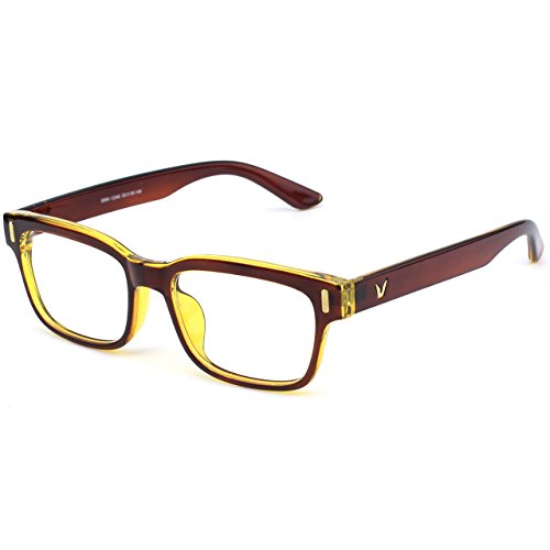 GQUEEN 201584 Modern Fashion Rectangular Bold Thick Frame Clear Lens Eye Glasses,Brown Gold