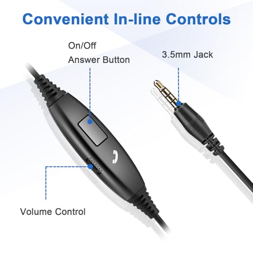Callez 3.5mm Cell Phone Headset with Noise Canceling Mic, Computer Headsets for iPhone Samsung Huawei HTC LG BlackBerry Mobile Phone Smartphones iPad iPod Skype PC Truck Driver (C300E1) - Thumbnail 4