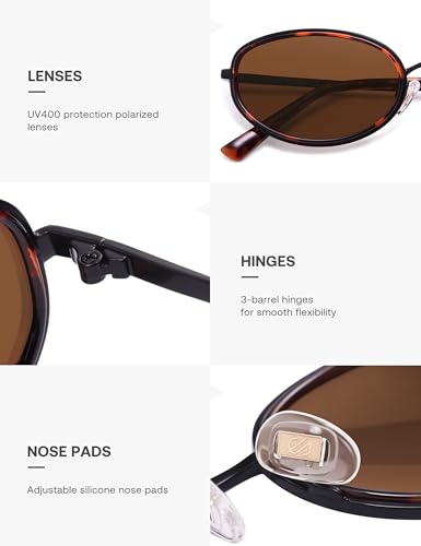SOJOS Trendy Oval Round Polarized Sunglasses for Women Men, Chic Retro Narrow Circle Sunnies SJ12484