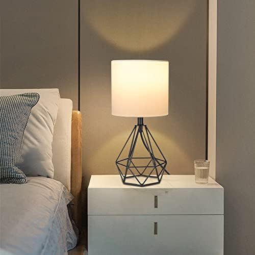Depuley Bedside Table Lamp, Modern Lamp for Bedroom, 5W E27 Eye-Caring Reading Lamp with Hollow Metal Base, Fabric Shade Nightstand Light for Living Room, Office, Kids(Bulb Included)