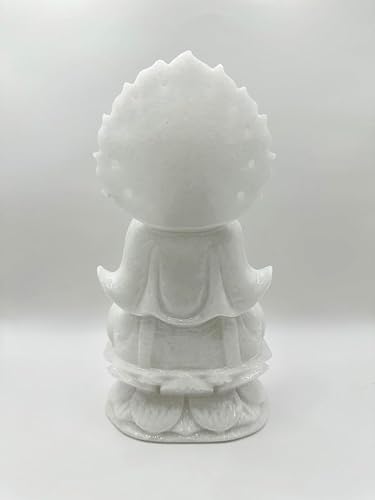 Miniatura 4 de Guan Yin Buda mármol blanco sentado en una estatua de loto, Guanyin, Kwan Yin, Kuanyin, diosa de la misericordia, 7.9 pulgadas de alto