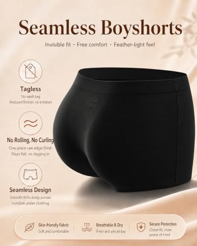 Image of Womens Boy Shorts Underwear Seamless Soft Stretch No Show Boxer Panties | Invisible Boxers Briefs Panties for Women, 6 Packs Boyshorts Lingerie for Ladies Gifts, Women's Clothing, Gym Yoga Running