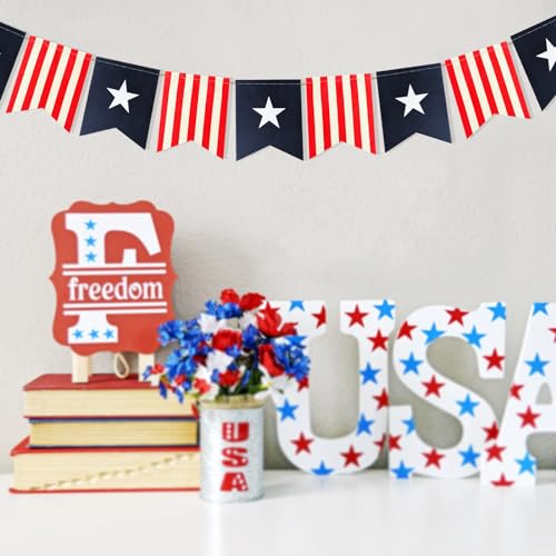 Image of 6ft Patriotic Burlap Banner DecorSea July 4 th Decor Burlap Banner USA Bunting American Flag Banners Garlands for Independence Day Decorations (New Square)
