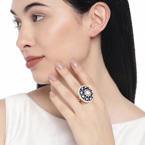 Peora Traditional 18K Gold Plated Original Meena Work Kundan Pearl Adjustable Ring for Women Girls - Image 4