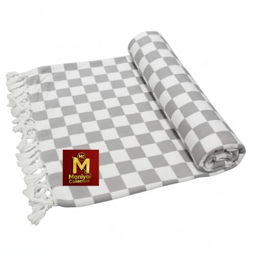 Image of Handloom Bhagalpuri Cotton Silk Mix Dull Andi 3D Checked Chadar - Soft Grey Comforter & Odhnewali Blanket for All-Season Sleeping - (220x125cm - Size)