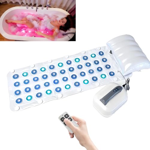 SHUMIAO Máquina De Hidromasaje con Burbujas,Alfombrilla De Baño Inflable, Alivia La Tensión Muscular,6 Niveles De Intensidad,Luces LED De 6 Colores,Compatible Cualquier Bañera,Incluye Control Remoto