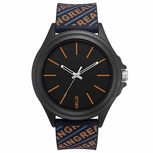 Image of Helix by Timex Analog Watch for Man with Black Round Dial & Black Silicone Strap Band Water Resistant Men's Wrist Watches - TW042HG07