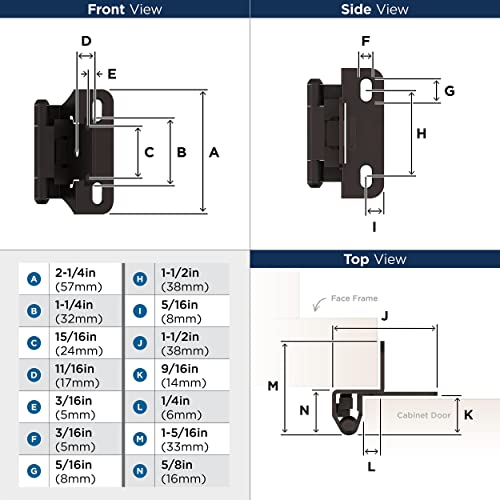 Image of Amerock 1 Pair 1 /4 inch Overlay Oil-Rubbed Bronze Partial Wrap Cabinet Hinge