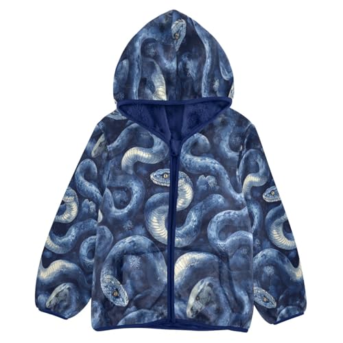 Blue Watercolor Snake Toddler Fleece Jacket Girl Boys Hooded Fleece Jacket Coat Warm Outwear Zip-up 3-10T