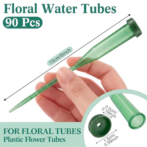 Image of Tessco for you 90 Pcs Floral Water Tubes 6 Inch Green Floral Tubes Plastic Flower Supplies for Fresh Flowers with Rubber Cap for Flower Stem Arrangements Florist Supplies