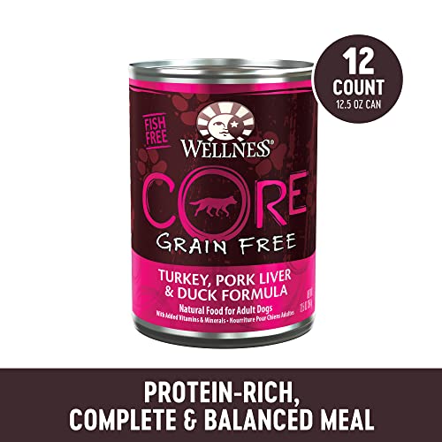 Image of Wellness CORE Natural Wet Grain Free Canned Dog Food, Turkey, Pork & Duck, 12.5-Ounce Can (Pack of 12)