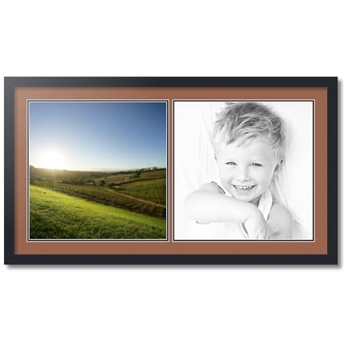 ArtToFrames Collage Photo Frame Double Mat with 2 - 16x16 Openings and Satin Black Frame
