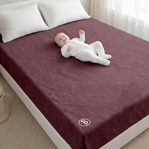 Image of Btag Baby Waterproof, Super Soft Fast Drying Mattress Protector | Extra Absorbent, Anti-Itching Sheet for New Born,Toddler (Size 200x210 cm, Pack of 1, Maroon)
