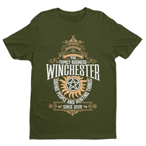 Galaxy Tees Camiseta retro de manga corta para hombre de Winchester Brothers Family Business, verde (Military Green), 42