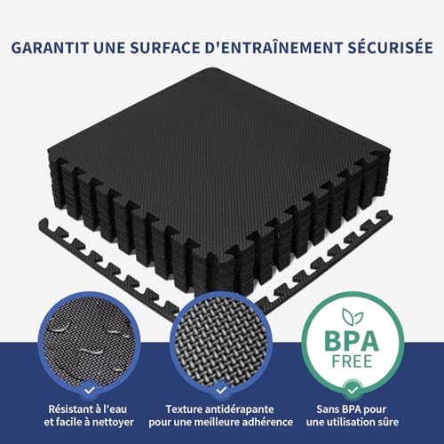 Tapis de Sport de Sol, Extra Large 50x50 cm, 12 Pièces, 3㎡ Tapis de Gym sans BPA, Tapis de Protection Sol en Mousse EVA Antidérapant pour Salle de Gym à Domicile, Équipement de Fitness – Image 4