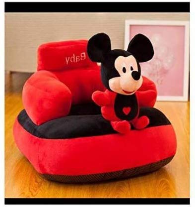 Stuffiez Mickey Mouse Shaped Soft Plush Cushion Supporting Seat for Babies, Kids (Red and Black) Best Gifts for Baby Boy/Girl, Super Soft Kids Sitting Chair ( 0 to 2 Years)