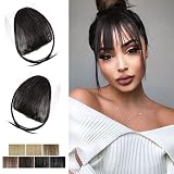 HANYUDIE Clip in Bangs Human Hair Bangs Hairpiece Brown Black Clip on Bangs with Temple Wispy Bangs