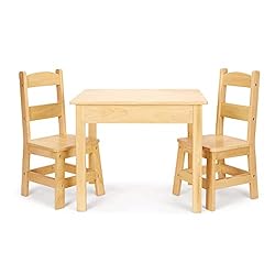 Melissa & Doug Solid Wood Table and 2 Chairs Set – Light Finish Furniture for Playroom