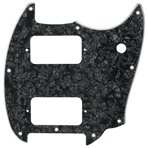 Musiclily Pro 9 Holes Round Corner HH Guitar Pickguard 2 Humbuckers for Squier Bullet Series Mustang Electric Guitar, 4Ply Black Pearl