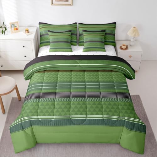 Feelyou Full Green Striped Bed in Bag Boys Girls Patchwork