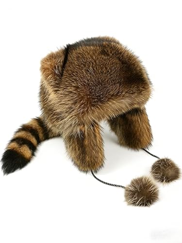 Raccoon Tail Mood Hat Retro Detachable Fluffy Earmuffs Winter Accessory Machine-Washable Cozy Cottagecore Style (Adult)