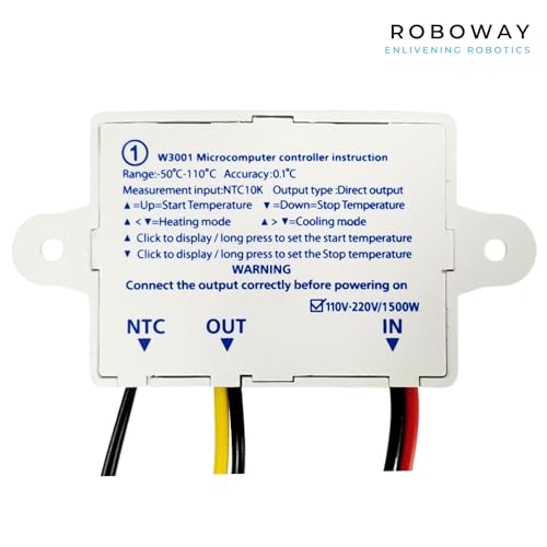 Image of ROBOWAY 1Pcs XH-W3001 Digital Temperature Controller with Waterproof Sensor Probe, LED Display Thermostat Switch -50C to 110C, 220V 7A for Incubator, Aquarium, Refrigerator (Pack of 1)